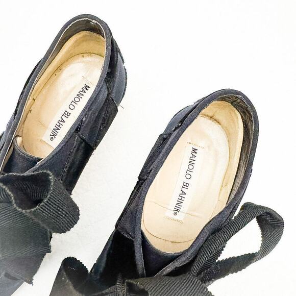 Manolo Blahnik Black Checkered Pattern Pointy Toe Booties Shoes Size 37.5 Italy - Picture 2 of 7